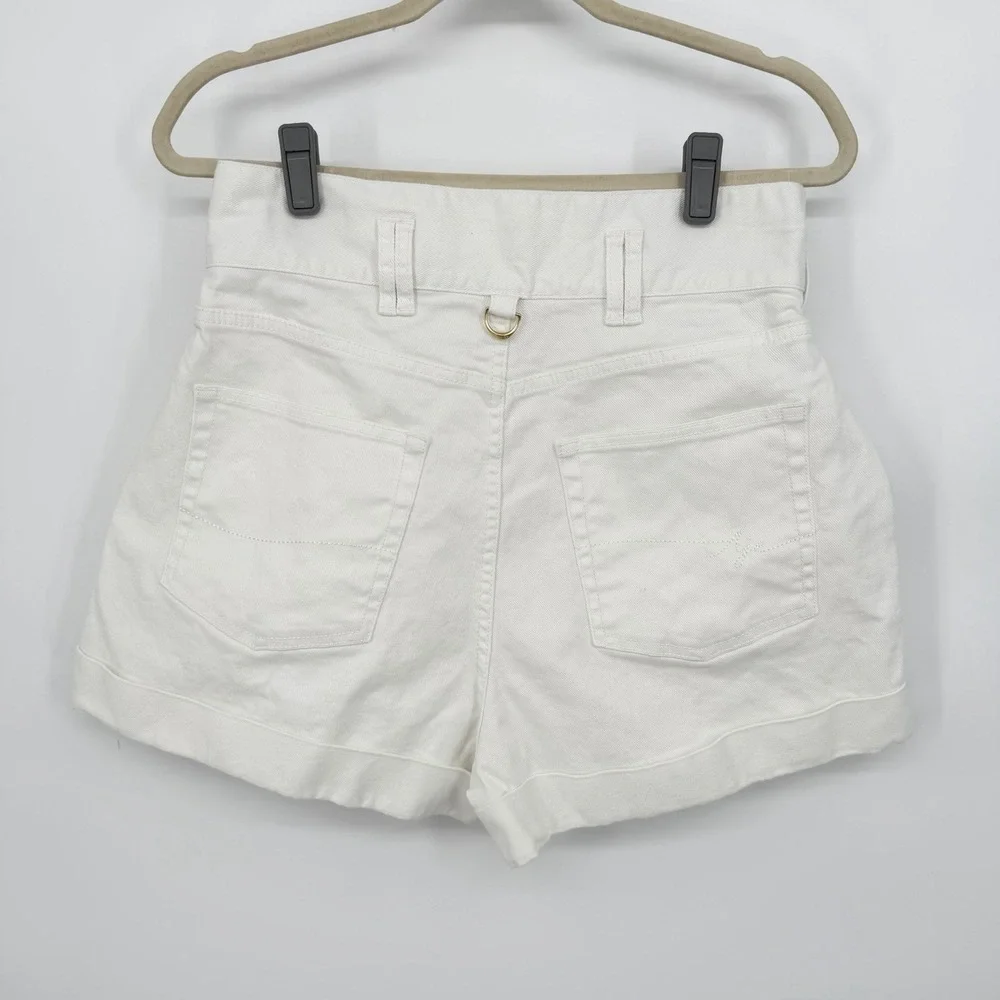Aje AU10 US6 White Cotton Denim Pleated High Waisted Paperbag Shorts - Picture 3 of 7